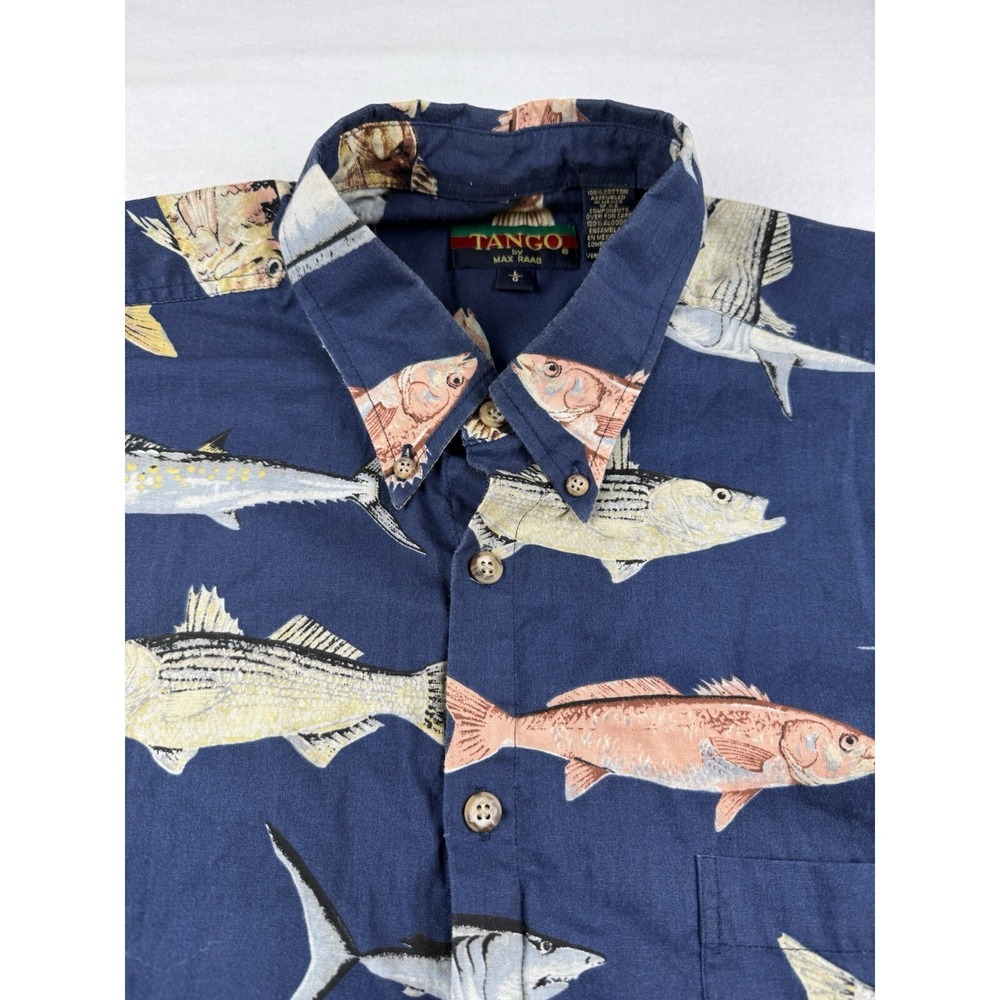 Tango By Max Raab Men's Shirt Size L Cotton Short Sleeves Fish Beach